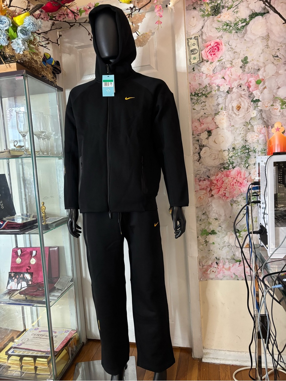 Nike Tech NOCTA Black Hooded Performance Jacket and Pants with Yellow Swoosh